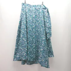 ◇ ◎ apart by loerys ラップ風 巻き 花柄 総柄 フェミニン ロング丈 フレア スカート サイズL ブルー レディース E  【1310130006056】