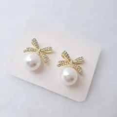 ピアス パール リボンA ストーン フォーマル 卒業式 入園式 結婚式