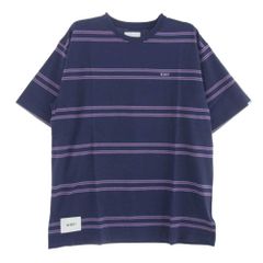 WTAPS ダブルタップス 21SS 211ATDT-CSM23 JAM 02 LS  COTTON JAM 02 ロゴ刺繍 ボーダー 半袖 Tシャツ パープル パープル系 3【新古品】【未使用】【中古】