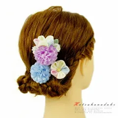 髪飾り 成人式 つまみ細工 振袖 袴 浴衣 夏祭り 花火大会 3点セット 紫 白 水色 ピンク ちりめん ヘアアクセ かんざし 和装 FTS No.9-3602