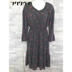 ◇ ALICIA PAGEBOY 花柄 ウエストゴム フリル 長袖 膝下丈 ワンピース サイズF ブラック レッド レディース 【中古】 【1103090021845】