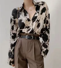 スタイルアップ効果 新品 ハイエンド シャツ ヒョウ柄 長袖 シャツ　D2793