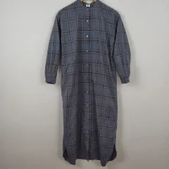 URBAN RESEARCH DOORS アーバンリサーチドアーズ 総柄チェック バンドカラー シャツワンピース ブルーグレー レディース 古着