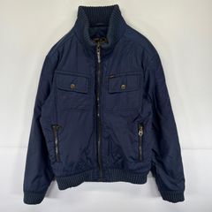 古着 リー Lee ナイロンジャケット 中綿 ワンポイントロゴ フルジップ リブ襟 大きいサイズ XL  ネイビー メンズ
