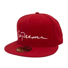 シュプリーム SUPREME ×New Era 18AW Classic Script ベースボールキャップ 野球帽 ウール ロゴ 刺繍 58.7 赤 レッド