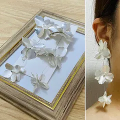 【ダブルフラワー(L)】花嫁　パール　フラワー　ピアス　3連　ピアス　大ぶり　淡水パール　ブライダル　ウェディング　ドレス　結婚式　花嫁　華やか　揺れる　花　花びら　トレンド　前撮り　成人式　和装　振袖