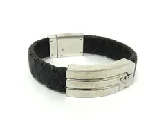 EMPORIO ARMANI エンポリオアルマーニ レザー ブレスレット バングル アクセサリー メンズ ブラック系×シルバー系 DJ7648