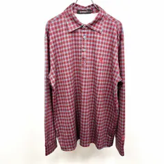 古着 le coq sportif GOLF COLLECTION ルコックスポルティフゴルフコレクション ポロシャツ チェック 長袖 ポリ100% XL レッド×ネイビー×グレーネイビー系 赤系 メンズ 男性