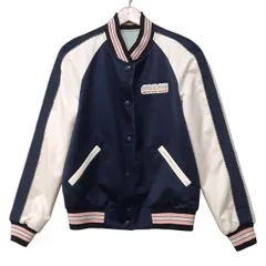 ●COACH スタジャン 袖ラムレザー ウール 2(M) 紺×白 レディース ○COACH スタジャン 袖ラムレザー ウール 2(M) 紺×白 レディース