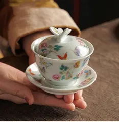 煎茶道具　水注　急須　景鎮天　粉彩色絵　金花蝶文 茶道具 清 粉彩色絵『花鳥蝶々文』水注 急須/ 茶事 茶道具