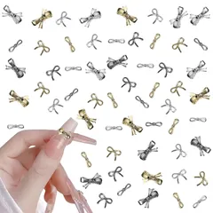 ネイルパーツ リボン 90個セット 3D 立体 可愛い 蝶結び リボン キラキラ シルバー ゴールド 合金 ネイルアート パーツ ネイルストーン メタル デコパーツ ジュエリーパーツ DIY 手芸素材 ハンドメイド (マルチカラーB)