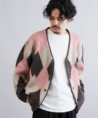 新品 未使用 JIGGYS SHOP(ジギーズショップ)モヘアタッチアーガイルカーディガン 217565 ブラウン