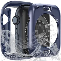【数量限定】対応 防水ケース AppleWatch 2-in-1 SE/SE2 ケース Series アップルウォッチ 10/9/8/7/6/5/4 Watch 全面保護カバー Apple 耐衝撃 コンパチブル 軽量 [Sunhel] 脱着簡単(ブルー，45m