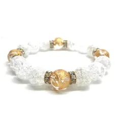 12mm 四神獣金彫水晶×クラック水晶 パワーストーン ブレスレット天然石 運気上昇 開運 健康運 厄払い お守り 青龍 白虎 玄武 朱雀 （ゴールド）メンズ・レディース 男性・女性 数珠ブレス 開運 ■