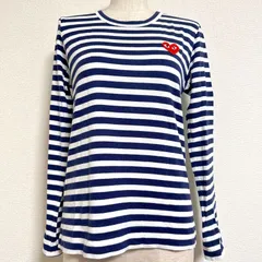 プレイコムデギャルソン レディース AZ-T009 AD2017 レッドハート ワンポイント ロングスリーブボーダーTシャツ コンパクトシルエット 長袖 ロンT ネイビー×白 M