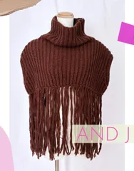 183.新品タグ付き♡AND J アンドジェイ 裾フリンジハイネックニットベスト M 定価6600 ♡ フリンジ ハイネック ニット ベスト ニットベスト ブラウンのサムネイル