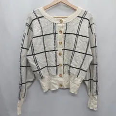 ◇ ⊇ Andemiu チェック 長袖 ニットカーディガン サイズF ホワイト レディース E  【1410100003457】