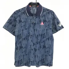 【美品】ルコックゴルフ 半袖ポロシャツ ネイビー×白 総柄 ロゴ刺しゅう メンズ M ゴルフウェア le coq sportif