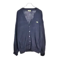 80年代 スペイン製 CHEMISE LACOSTE シュミーズ ラコステ アクリルニット カーディガン ネイビー(メンズ L)中古 古着 V4736