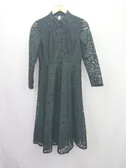 ◇ ⊂ LACE LADIES レースレディース 柄ものレース 長袖 ロング ロングレースワンピース サイズM ブラック系 レディース E  【1505290003131】