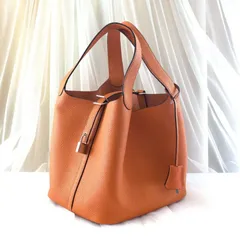 【新品】牛本革 ハンドバッグ シルバー金具 Mサイズ オレンジ