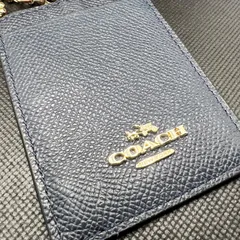 COACH コーチ パスケース 定期入れ レザー ネイビー ゴールド金具