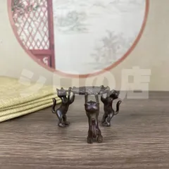 置物 オブジェ 猫  三猫茶壺蓋置 茶寵 銅製 幸運 長寿 縁起物 魔除け 厄除 開運 幸運 財運 金運 安産祈願 無病息災 子宝 健康運 インテリア 玄関 オフィス かわいい ヴィンテージ調