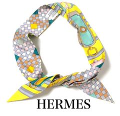 【美品】HERMES エルメス 2020SS シルク100% ツイリー コリエドシアンリミックス スカーフ イエロー レディース 2A48