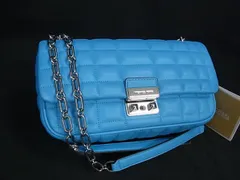 ■新品■未使用■ MICHAEL KORS マイケルコース レザー ショルダーバッグ クロスボディ 肩掛け ブルー系×シルバー系 BP1093