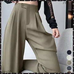 ハイウエストスラックス セミワイドパンツ 着やせタックパンツレディース 韓国風 通勤ロングパンツ オフィスカジュアル ドレープパンツ 春夏薄手スーツパンツ美脚脚長 ダブルタックパンツ 体型カバーボトムス プリーツパンツ無地
