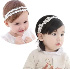 nalaina ヘアバンド ベビー ヘアアクセサリー（2点セット） ベビーカチューシャ 髪飾り 子供 女の子 ヘッドドレス レース 花 へあアクセサリー おしゃれ かわいい 出産祝い お祝い 誕生日 記念日 撮影 白