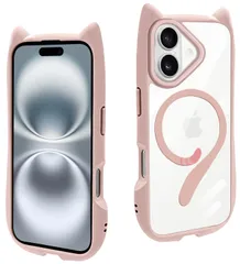 【在庫処分】ケース 専用 猫耳 mimi 16 MagSafe対応 TPU ストラップホール付き ねこみみ 猫 ネコ ねこ 背面クリア シンプル iPhone おしゃれ アイフォン 16 カバー かわいい 指紋防止 耐衝撃 韓国 スマホケース(クリアピンク)