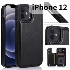 【SHOPSA】 iPhone12 レザー風 スマホケース 手帳 カードケース 黒 E011