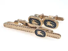 美品　バーバリー　Burberrys　ホース/騎士ロゴ　ネクタイピン　カフス　セット　ブラック×ゴールドカラー　送料無料