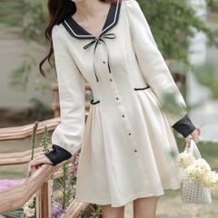 【新品】スクールガーリー♡カレッジスタイルワンピース レディース ワンピース 清楚 きれいめ ガーリー 白 S M L XL　F0760