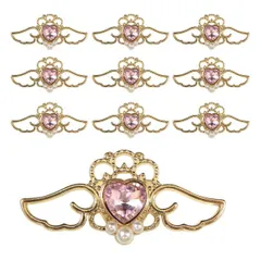 デコパーツ ラインストーン パール ハート 天使 羽 41x20mm 10個入り ピンク ゴールド メタル パーツ 大きめ デコレーション きらきらぷんぷん丸 BJU-015