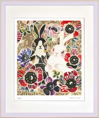 絵画 平石 智美 うさぎとアネモネ インテリア 壁 に飾る絵 切り絵 リビング 玄関 ギフト 華やか 動物 かわいい 元気になる絵 プレゼント アート フレーム付 壁飾り 額縁付き 御祝 贈り物 Lサイズ おしゃれ 壁掛け 絵