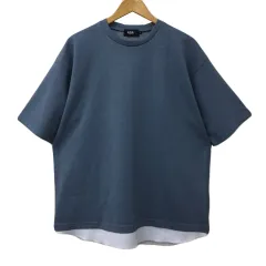 アズールバイマウジー AZUL by moussy Tシャツ カットソー プルオーバー クルーネック 無地 レイヤード風 半袖 F 青 白 ブルー ホワイト