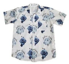 L【新品インポートセレクト】ブルーローズ薔薇とサクソフォン柄アロハシャツ