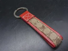 ■美品■ COACH コーチ シグネチャー キャンバス×レザー キーリング キーホルダー バッグチャーム ブラウン系×レッド系 DH8855