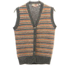 McGregor マックレガー ボーダー柄 Vネック ニットベスト M グレー レディース 古着