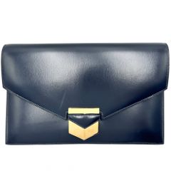 エルメス クラッチバッグ ユニセックス メドール セカンドバッグ かばん 鞄 メンズ レディース 男女兼用 HERMES 〇S刻印 レザー ネイビー 紺 ゴールド金具 1989年【中古品】
