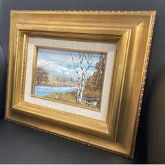 北郷薫澄 真作保証 油彩画 「北国の街」 雪景色 風景画 額装品 絵画