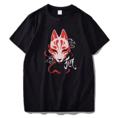 Tシャツ メンズ 半袖 和風 和柄 浮世絵 狐面 武士道 サムライ 夏服 おしゃれ 人気 妖怪 日本文化P_1