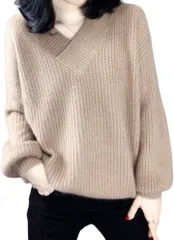 NEIMAN BY(ニーマンバイ) やわらか Vネック ニット セーター シンプル 無地 レディース( ベージュ,  L)