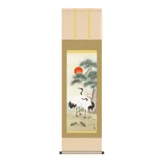 掛け軸　鶴亀の図　白川　縁起　日本画　絵画　掛軸 掛軸 鶴亀高砂吉兆図（尺5） - サンワイ商事
