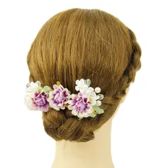 髪飾り 成人式 振袖 前撮り 袴 花 浴衣 夏祭り 花火大会 豪華3点セット 白 紫 パール ガラスビーズ ヘアアクセ 新作 かんざし No.9-3348