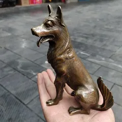 【即購入可】銅製／仔・子犬／いぬ／一対／飾・置物／芳山／骨董／古美術／金属／工芸 水戸金工 一柳友善作 在銘 銅製 子犬 置物(共箱付き、水戸彫り