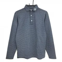 【超美品】フットジョイ 長袖ポロシャツ ネイビー×ライトブルー 総柄 立体ロゴ メンズ M ゴルフウェア FootJoy