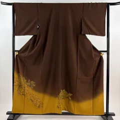 付下げ 身丈158.5cm 裄丈63.5cm S 袷 牡丹 金彩 染め分け 茶色 正絹 秀品 【中古】